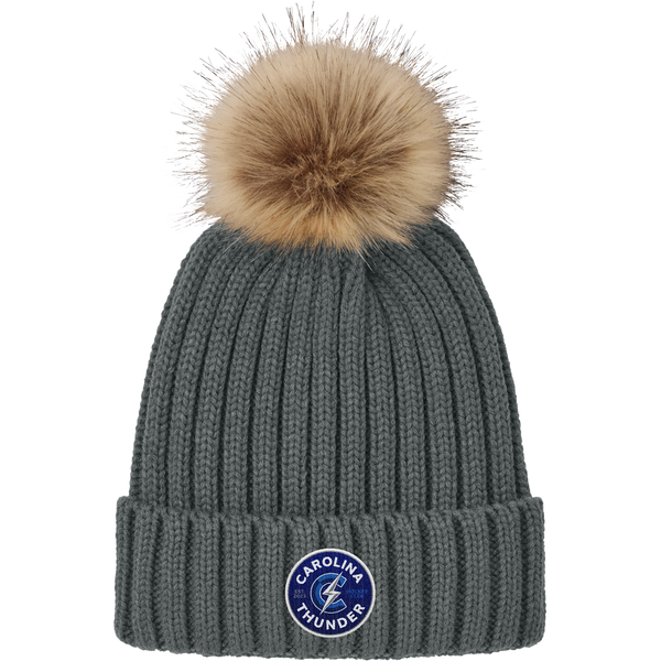 Carolina Thunder Faux Fur Pom Beanie